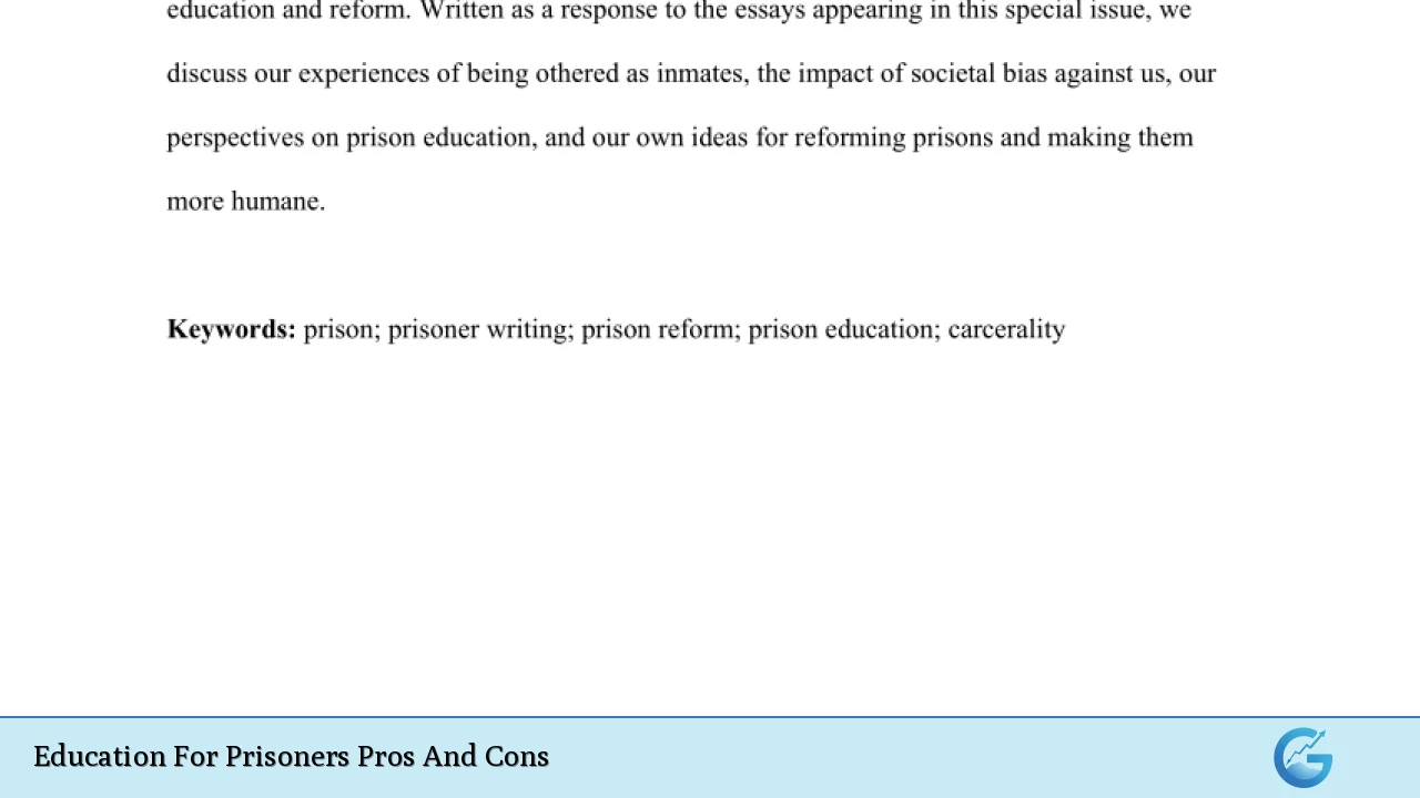 Education For Prisoners Pros And Cons